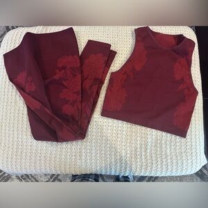 Fabletics Burgundy Floral Leggings and Top Set